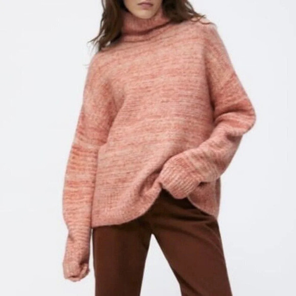 Zara Wool Alpaca Blend Soft Knit Sweater Oversized Heather Orange Size XS/Small - Picture 2 of 10
